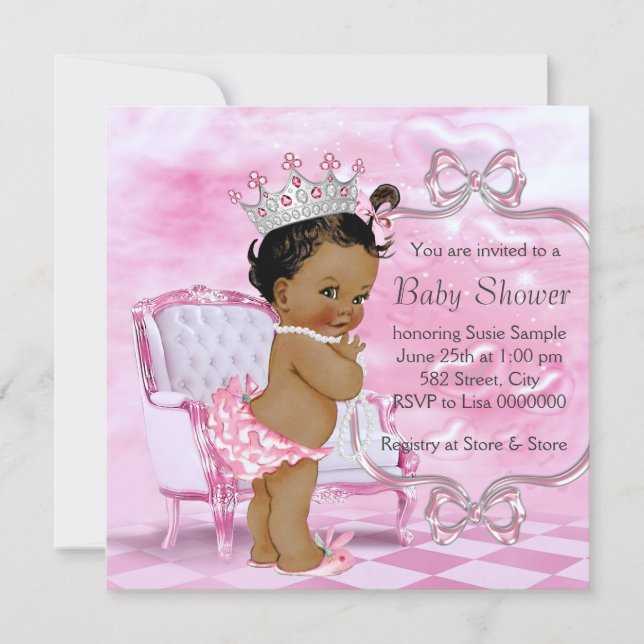 Elegant Pink African American Baby Shower Invitation (Front)