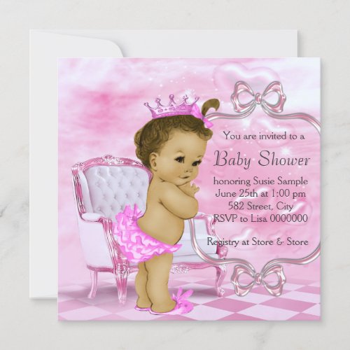 Elegant Pink African American Baby Shower Custom Invitation