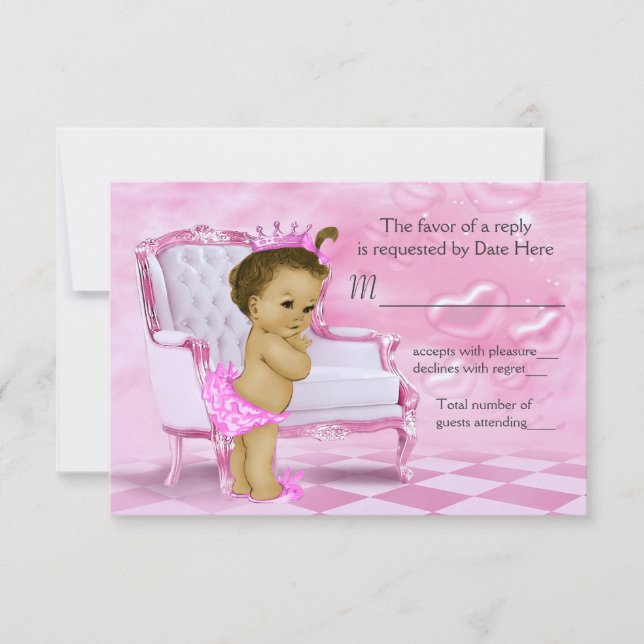 Elegant Pink African American Baby Shower RSVP Card (Front)