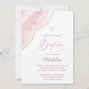 elegant pink agate Baptism Invitation