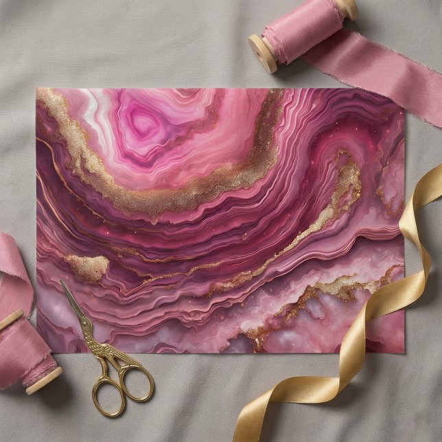 Elegant Pink Agate Marble Gold Glitter Geode Tissue Paper (Creator Uploaded)