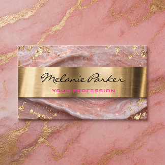 Elegant pink agate marble metallic  business card