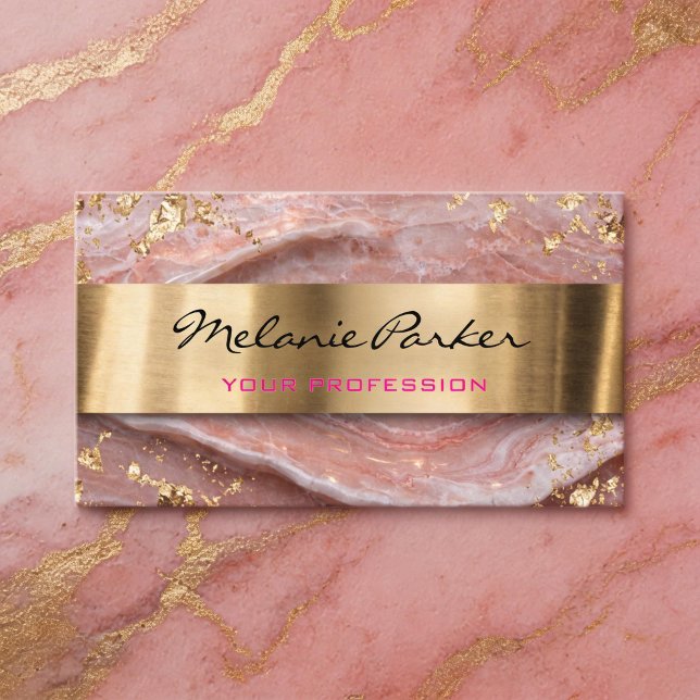 Elegant pink agate marble metallic  business card (Creator Uploaded)