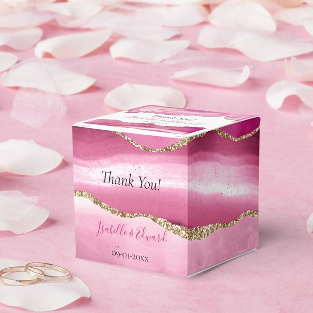Elegant Pink Agate Stone Gold Glitter Wedding  Favor Boxes (Creator Uploaded)