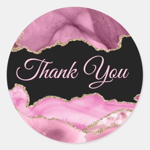 Elegant Pink Agate Thank you Classic Round Sticker