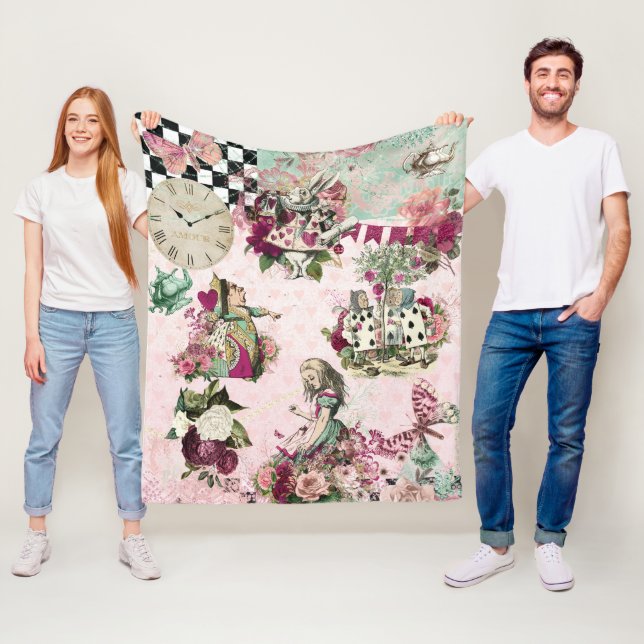 Elegant pink Alice in Wonderland Fleece Blanket (In Situ)