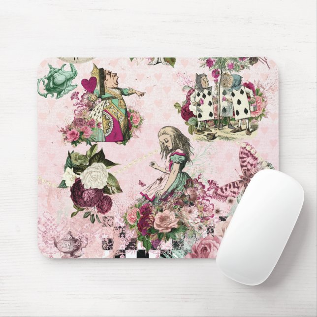 Elegant Pink Alice in Wonderland Mouse Pad (With Mouse)