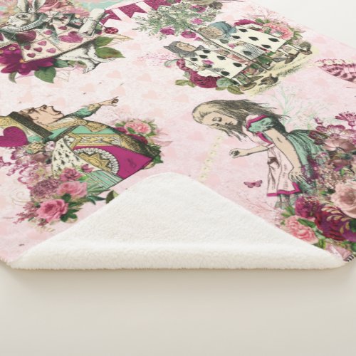 Elegant pink Alice in Wonderland Sherpa Blanket