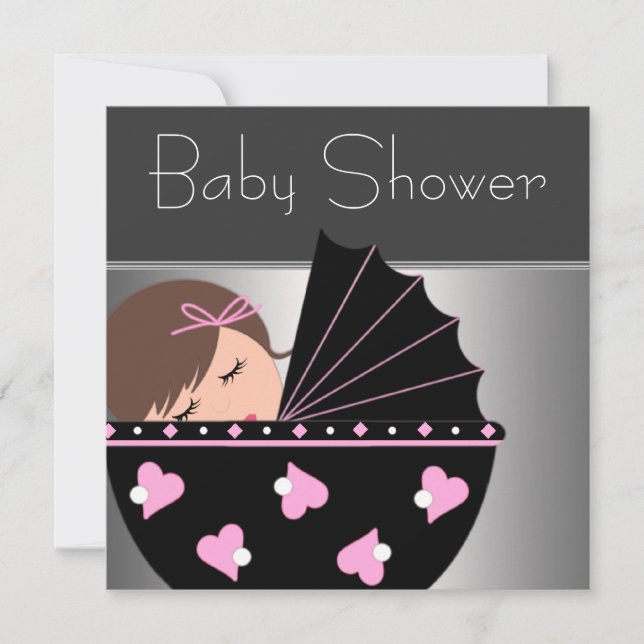 Elegant Pink and Black Baby Shower Invitations (Front)