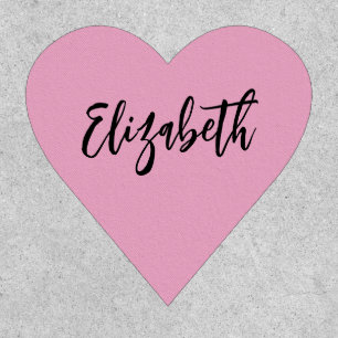 Elegant Pink and Black Cursive Script Name Heart Patch