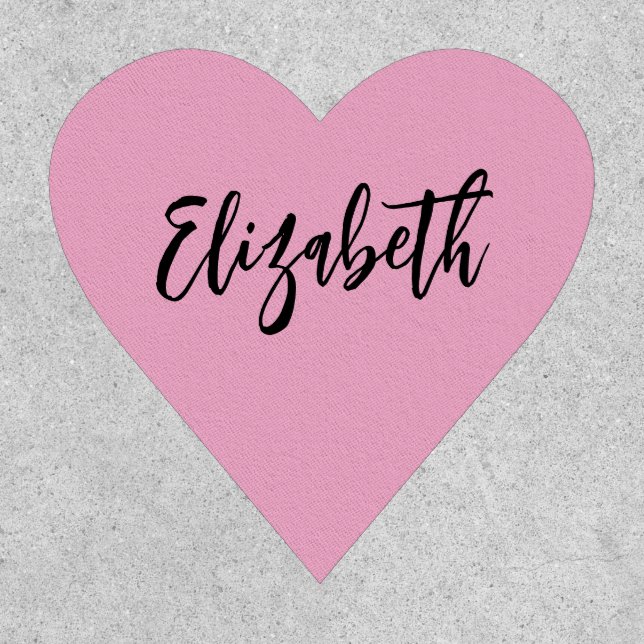 Elegant Pink and Black Cursive Script Name Heart Patch (Front)