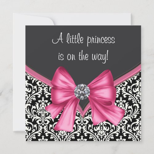 Elegant Pink and Black Damask Baby Shower Invitation