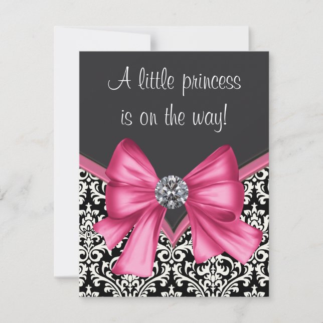 Elegant Pink and Black Damask Baby Shower Invitation (Front)