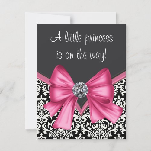 Elegant Pink and Black Damask Baby Shower Invitation