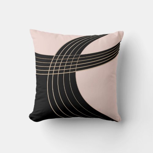 Elegant Pink and Black Deco Curves Pattern Throw Pillow