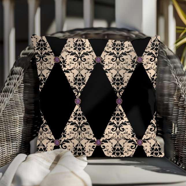 Elegant Pink And Black Diamond Damask Pattern Throw Pillow (Creator Uploaded)