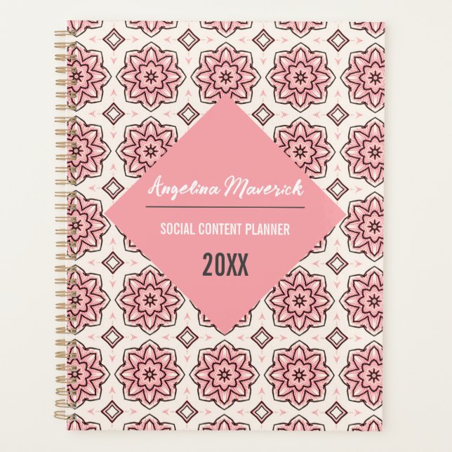 Elegant Pink and Black Floral Pattern Planner (Front)