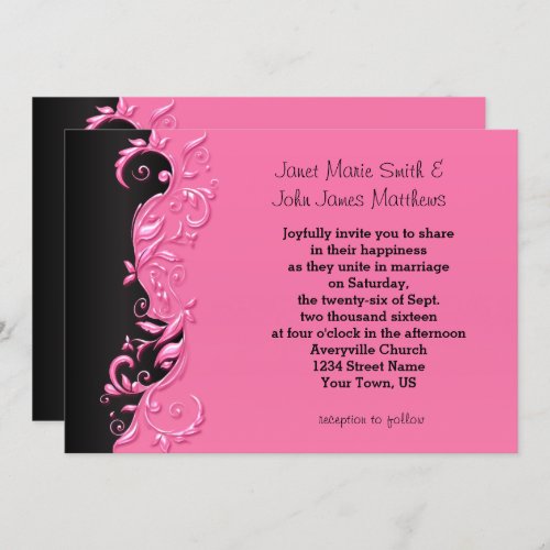 Elegant Pink and Black Florid Wedding Invitation