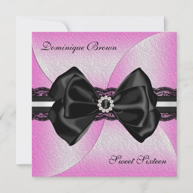 Elegant Pink and Black Invite with Diamond Bow (Front)