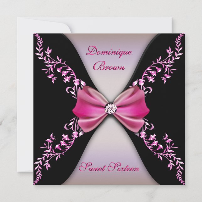 Elegant Pink and Black Invite with Diamond Bow (Front)