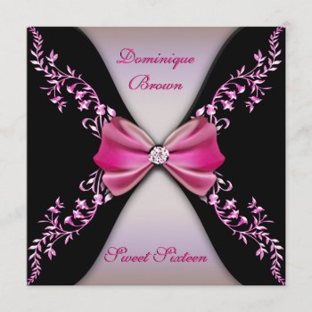 Elegant Pink And Black Invite With Diamond Bow by InvitationBlvd at Zazzle