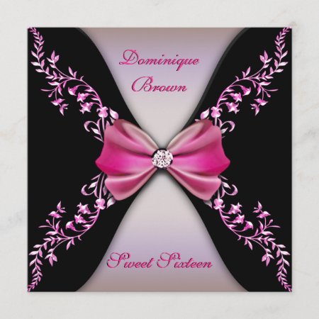 Elegant Pink And Black Invite With Diamond Bow