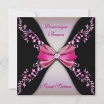 Elegant Pink And Black Invite With Diamond Bow at Zazzle