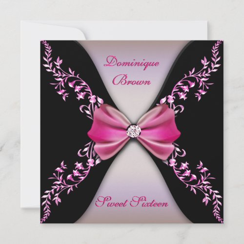Elegant Pink and Black Invite with Diamond Bow