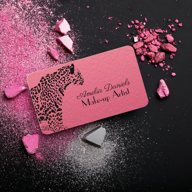 Elegant Pink and Black Jaguar Make -Up Business Ca Business Card (Creator Uploaded)