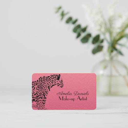 Elegant Pink and Black Jaguar Make _Up Business Ca Business Card
