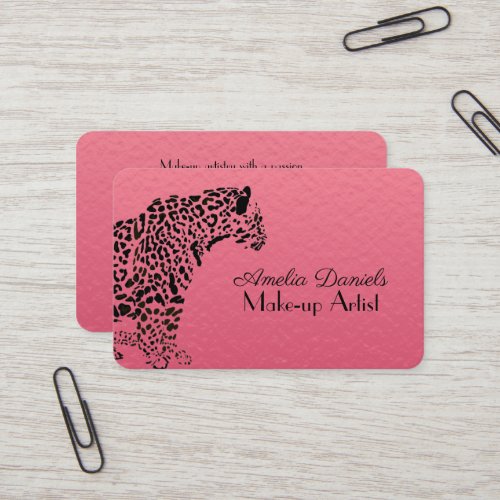 Elegant Pink and Black Jaguar Make _Up  Business Card