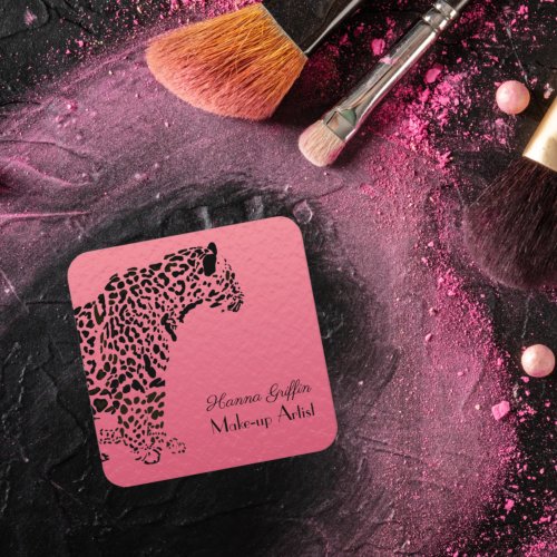 Elegant Pink and Black Jaguar Make_Up Square Business Card