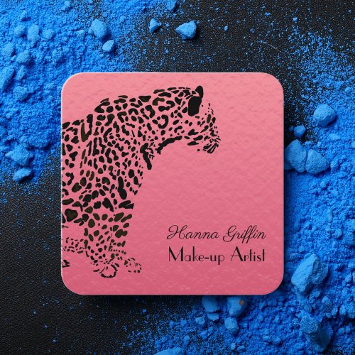 Elegant Pink and Black Jaguar Make_Up Square Business Card