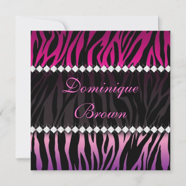 Elegant Pink and Black Jeweled Zebra Invite (Front)
