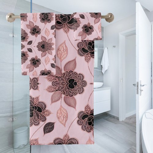 Elegant pink and black lace in vintage style  bath towel set