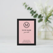 Elegant Pink and Black Monogram Business Cards (Standing Front)