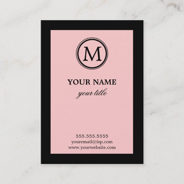 Elegant Pink and Black Monogram Business Cards (Front)