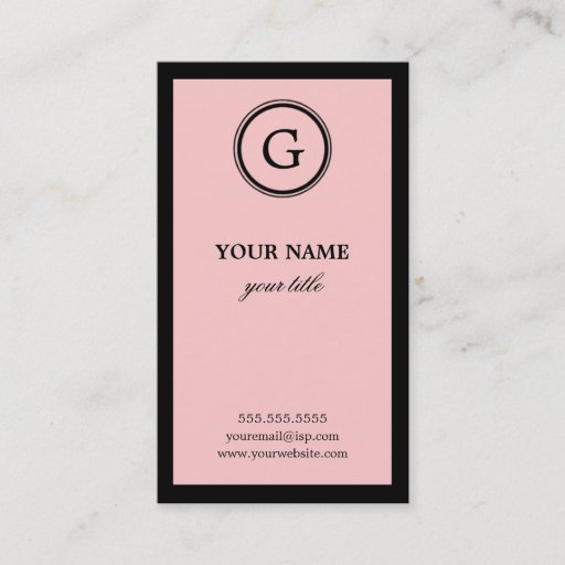 Customizable Elegant Pink and Black Monogram Business Cards