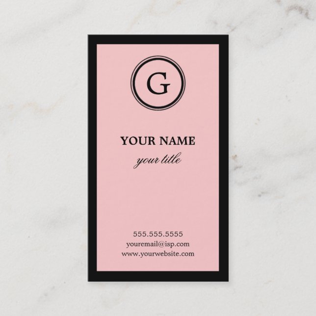Elegant Pink and Black Monogram Business Cards (Front)