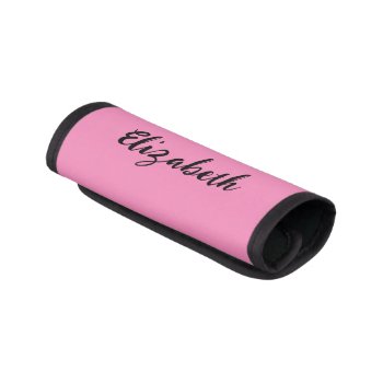 Elegant Pink And Black Name Script Text Template Luggage Handle Wrap by redbook at Zazzle