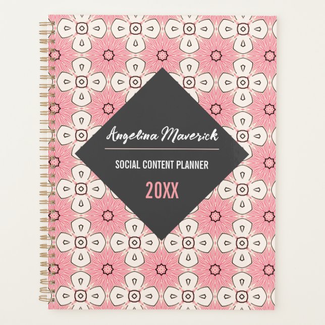 Elegant Pink and Black Pattern Social Content Planner (Front)