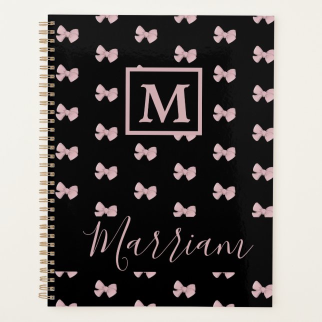 Elegant Pink and Black Personalized Planner (Front)