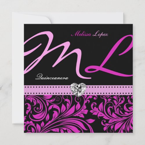 Elegant Pink and Black Quinceanera Invitation