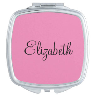 Elegant Pink and Black Script Name Template Compact Mirror