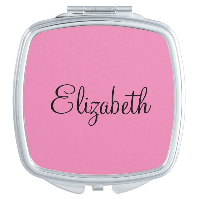 Elegant Pink and Black Script Name Template Compact Mirror (Front)
