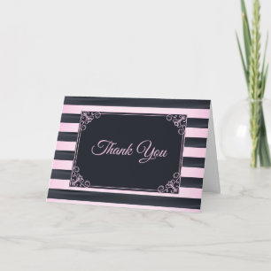 Elegant Pink and Black Striped French Bridal Letterpress Thank You Card