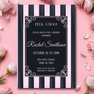 Elegant Pink and Black Striped French Lingerie Invitation