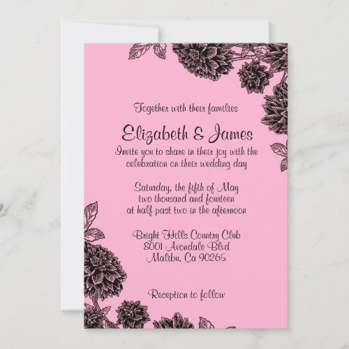 Elegant Pink And Black Wedding Invitations