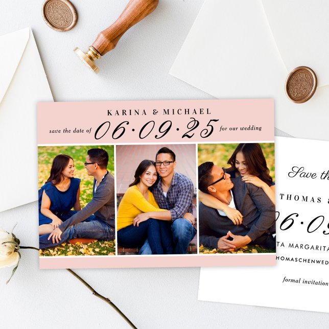 Elegant Pink and Black Wedding Photo Collage Save The Date (Creator Uploaded)