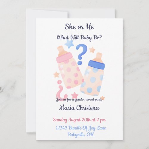 Elegant Pink and Blue Baby Bottles Gender Reveal Invitation
